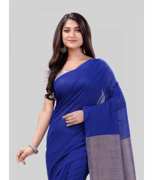 DESH BIDESH Women`s Khadi Cotton Handloom RupSagar Design Saree Without Blouse Piece(Blue)